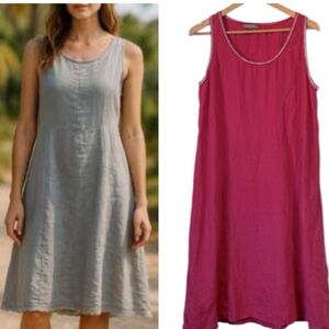 Piazza Del Tempio 100% Linen Dress Made in Italy Vibrant Pink Sleeveless Dress M